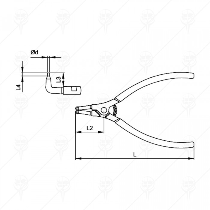 OUTSIDE CIRCLIP PLIERS BENT 140MMCF