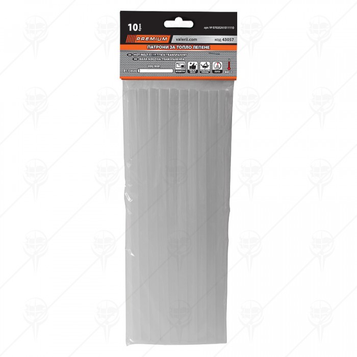 HOT MELT GLUE STICK TRANSPARENT 10 pcs Ø11 x 300 mm PREMIUM